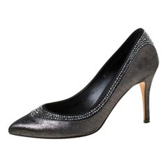Gina Crystal Embellished Textured Fabric Pointed Toe Pumps Size 37