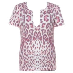 Just Cavalli - Maglietta con scollo a fessura con stampa leopardata multicolore T S