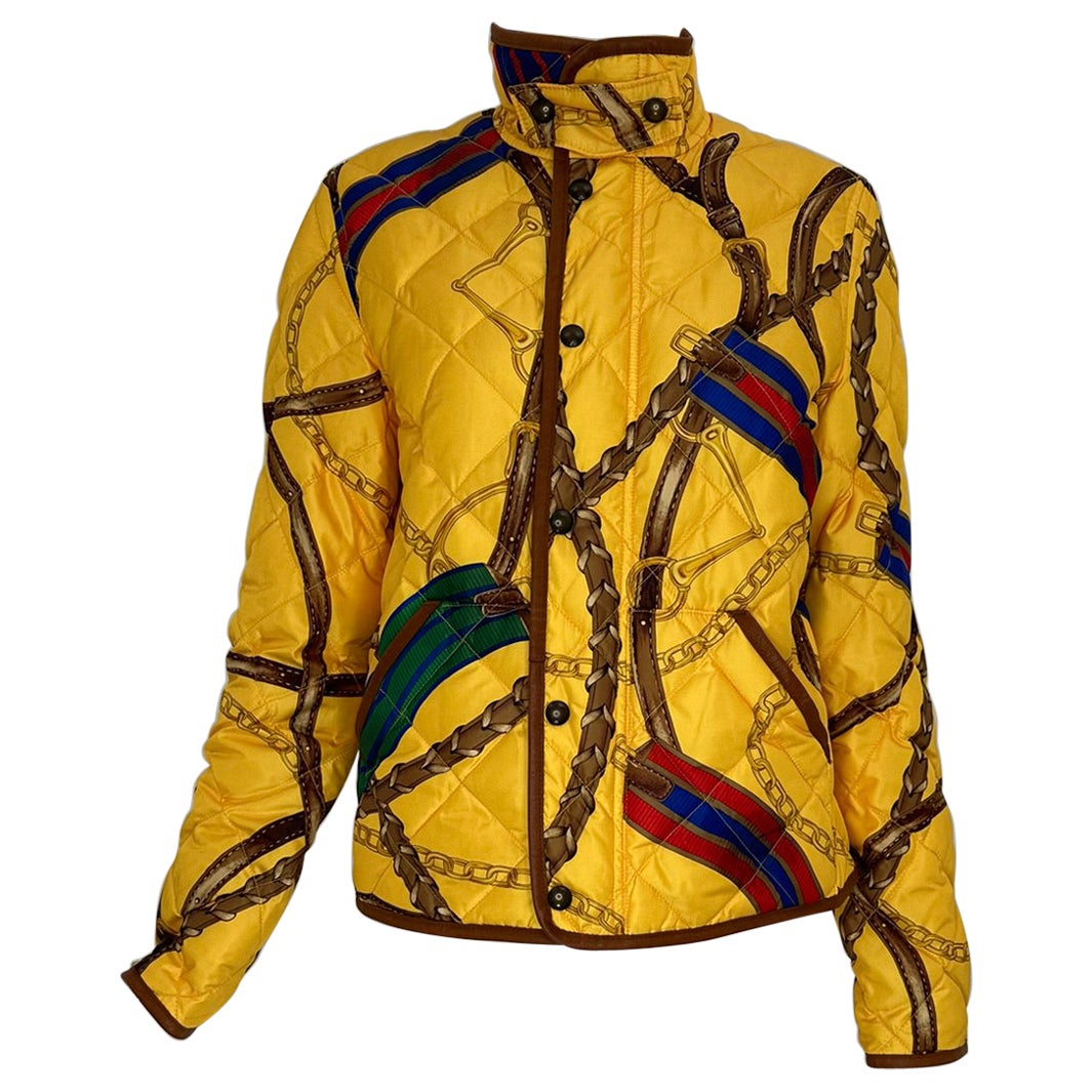 Ralph Lauren Quilted Down Leather Trimmed Equestrienne Theme Jacket Medium