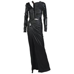 New VERSACE Hottest Black Liquid Jersey Gown With Vinyl Sleeves
