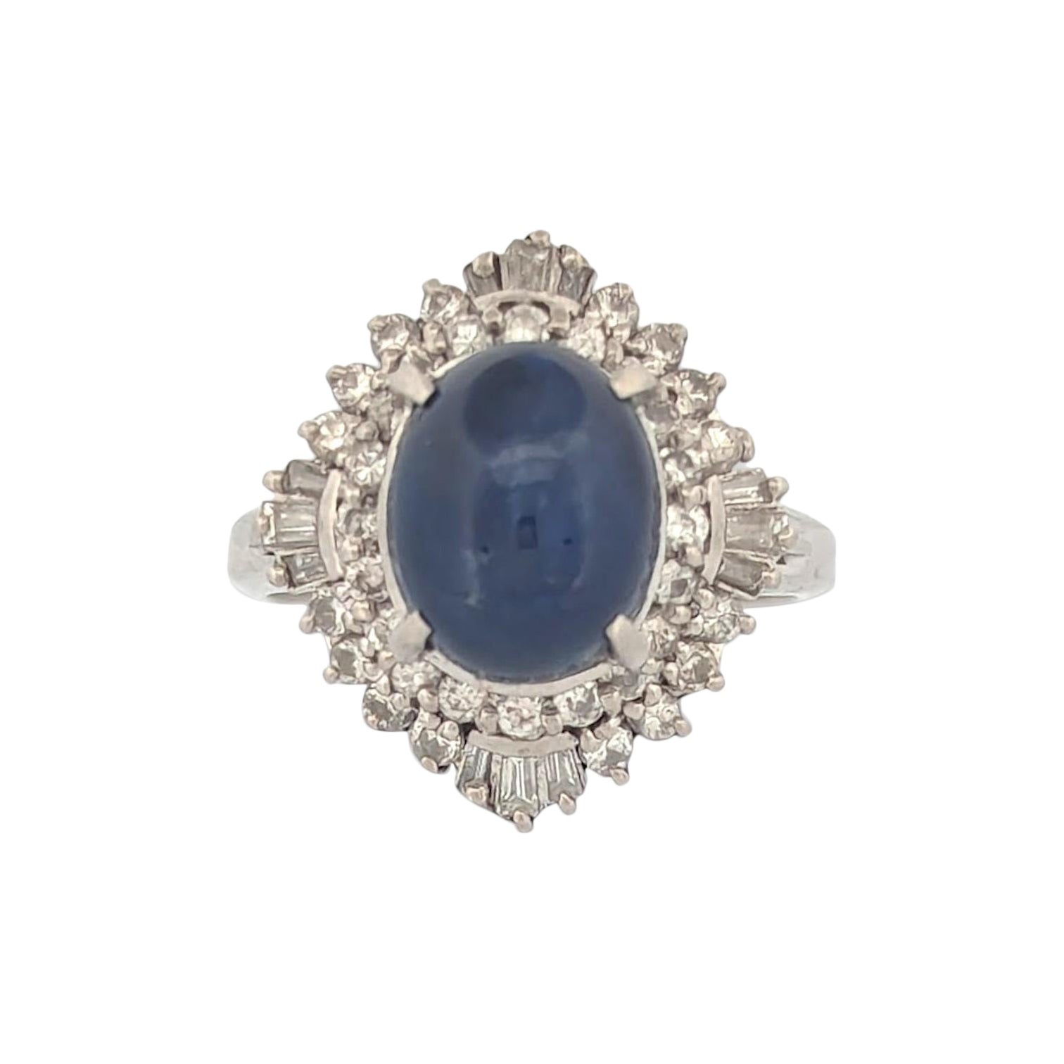 Lavender Ring  Platinum w/ 4.24ct Cabochon Sapphire & 0.62ctw Natural Diamonds