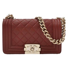 Chanel Le Boy Small Burgundy Lambskin Leather Antiqued Gold Hardware