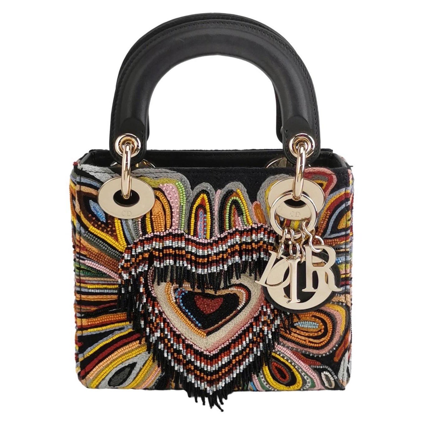 Lady Dior Mini Edizione Limitata Borsa in pelle nera multicolore con perline 2018