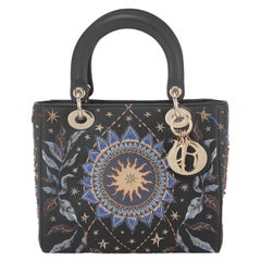 Lady Dior Medium Nature Ballet Star Embroidery Handbag Black Calfskin Gold HW