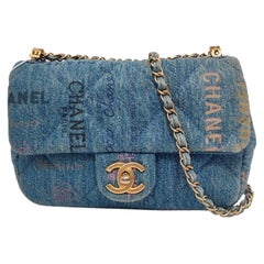 Chanel Classic Flap Mini Square Blue Denim Jeans Gold Hardware Microchip