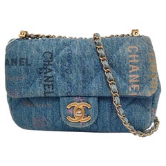 Chanel Classic Flap Mini Rectangular Blue Denim Jeans Gold Hardware Microchip