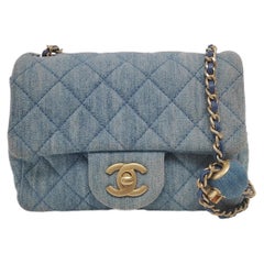 Chanel Classic Flap Mini Cuadrado Azul Vaquero Herrajes Dorados Microchip