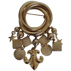 Vintage gold tone with charms Brooch Pin 6