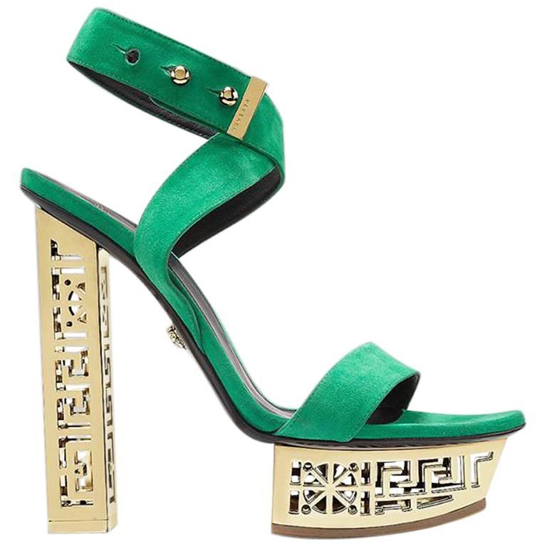 Versace #GREEK green platform sandals