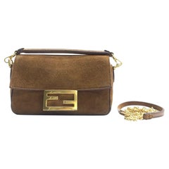 Fendi Baguette Mini Brown Suede Gold Hardware Crossbody Bag