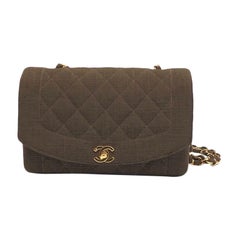 Chanel Diana Medium Chocolate Brown Fabric Single Flap with 24k Gold Plated HW