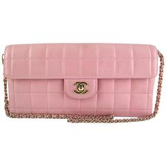 Chanel Pink Lambskin E/w East West Baguette Flap Clutch Bag