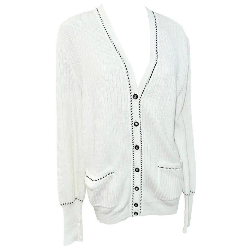 Chanel cardigan à manches longues en coton blanc