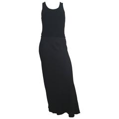 Retro Donna Karan Black Silk Minimal Bias-Cut Gown Size 4. 