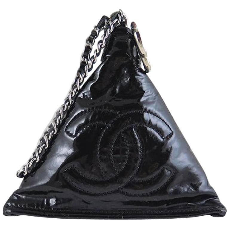Chanel Black Patent Leather Pyramid Triangle CC Minaudiere Bag