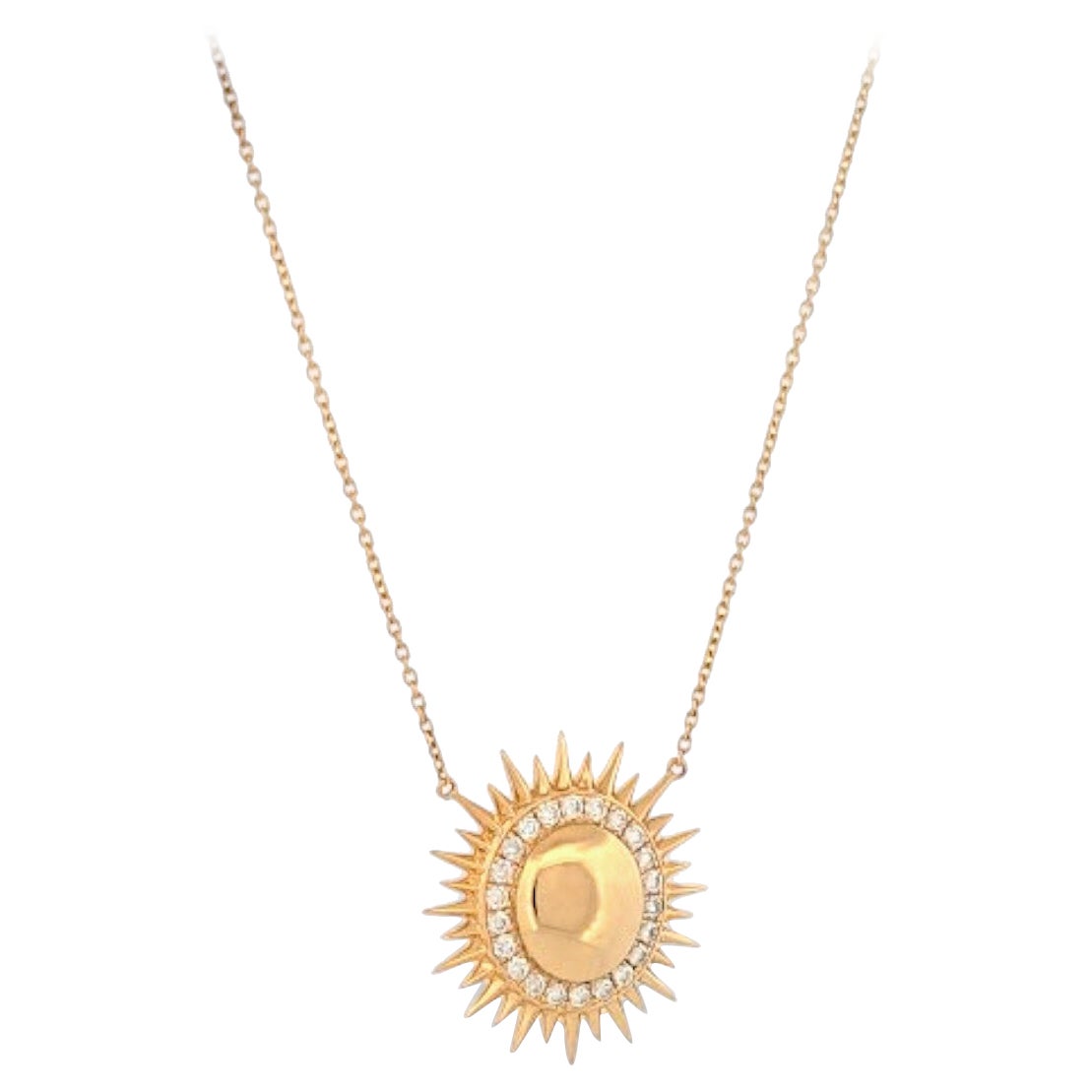 Collier pendentif soleil en veridienne, or jaune 18 carats, avec diamants ronds naturels montés sur griffes en vente