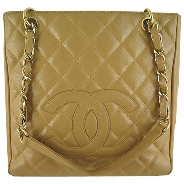 Chanel Pst Beige Caviar Leather Petite Shopping Tote Bag For Sale