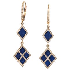Giselle Lapis Diamond Earrings, 14K Yellow Gold Leverbacks with 0.58ct Lapis & 0