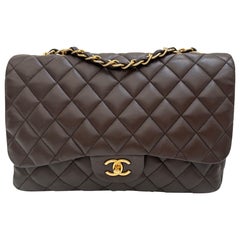 Chanel Chocolate Brown Classic Jumbo Single Flap Lambskin Gold Hardware