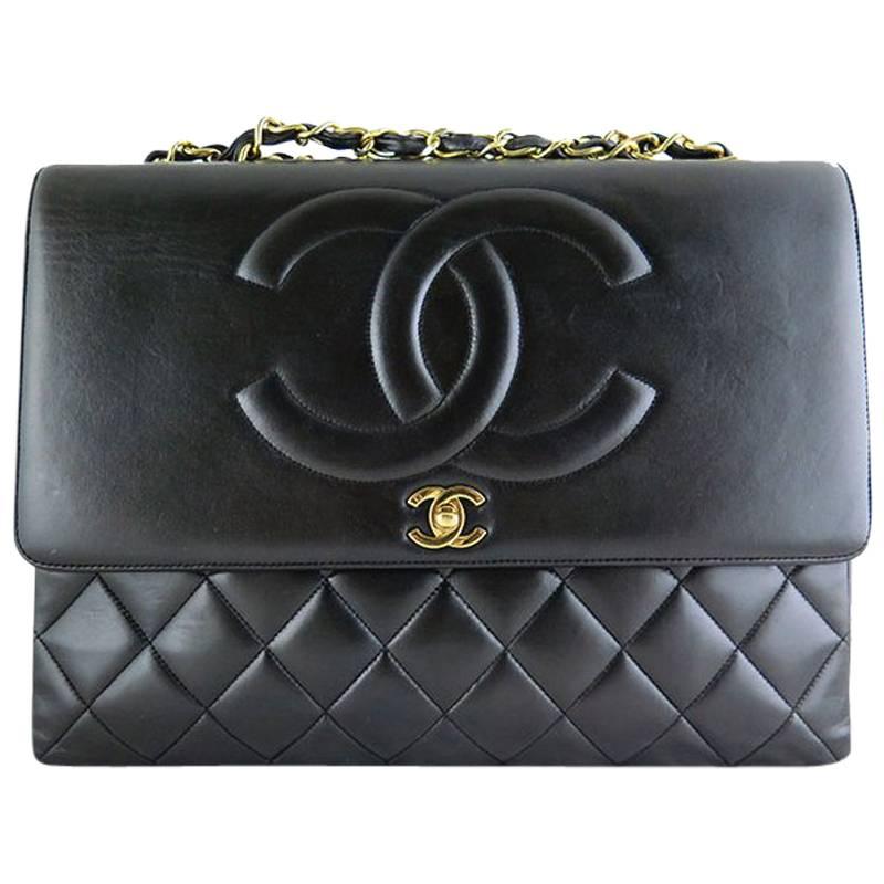 Chanel Maxi Jumbo Black Lambskin 2.55 CC Evening Flap Bag For Sale