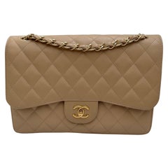 Chanel Beige Clair Jumbo Classic Doppelte Klappe Kaviar Gold Hardware