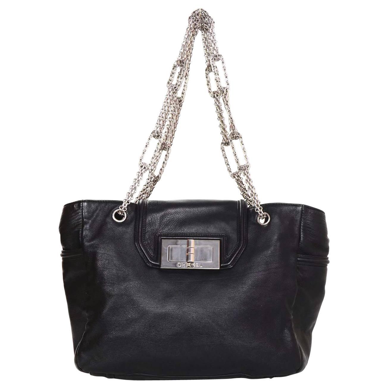 Chanel Black Leather 2.55 Reissue Lock Tote w/ Heavy Chain Straps rt. $3, 995