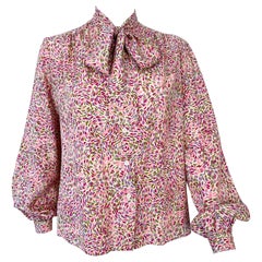 Silky Viscose Blouse Top Pink Pointillism Print Size 8, circa 1980