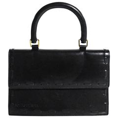 Bottega Veneta Vintage Black Leather Kelly Style Stitch Top Handle Flap Bag