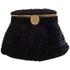 1970s Black beads gold tone shoulder bag