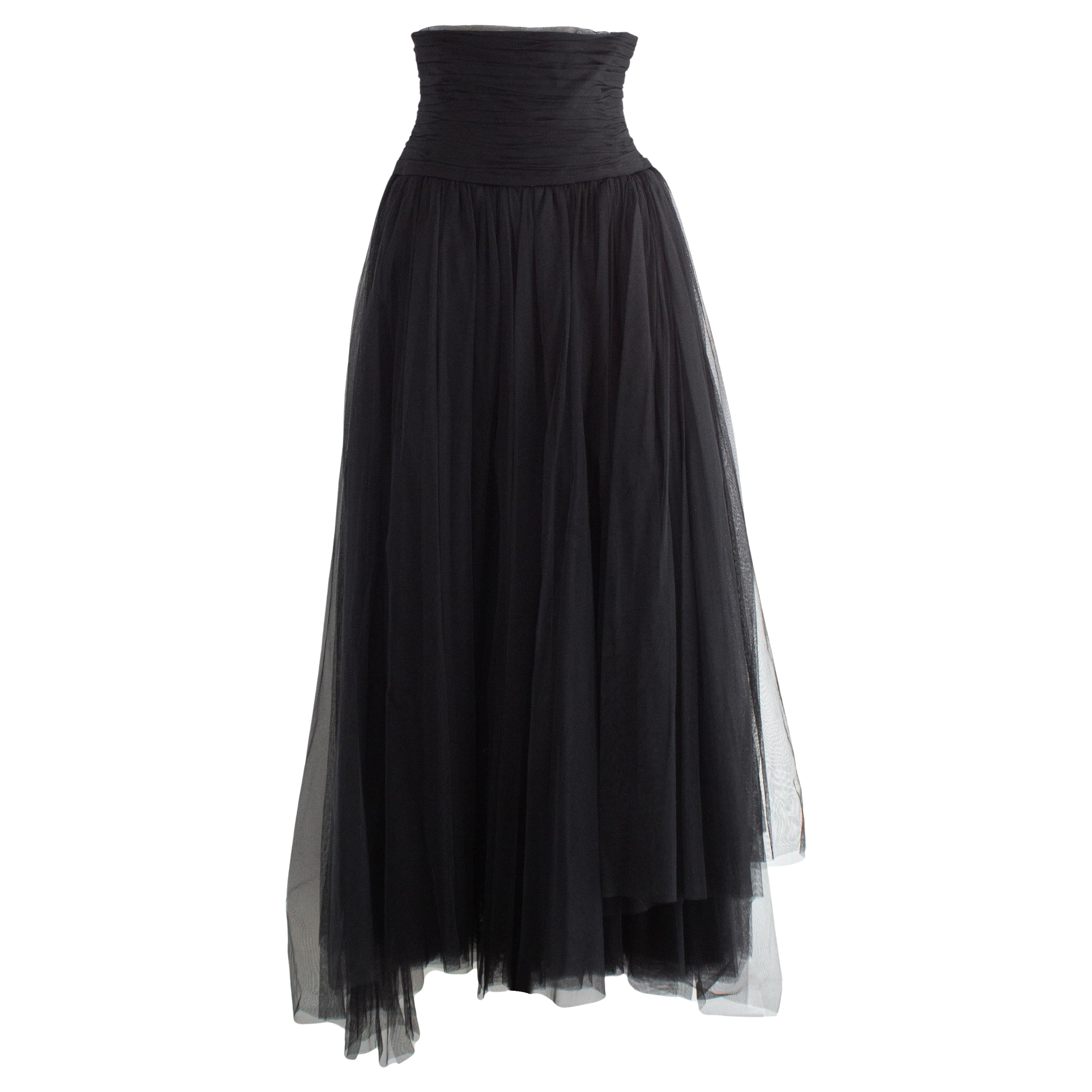 Rare Chanel Vintage S/S 1992 Jupe longue en tulle noir avec corset