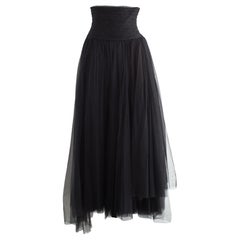 Rare Chanel Vintage S/S 1992 Jupe longue en tulle noir avec corset
