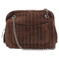 Chanel Mademoiselle Camera Bag Chocolate Brown Suede Silver Chain 2005-2006