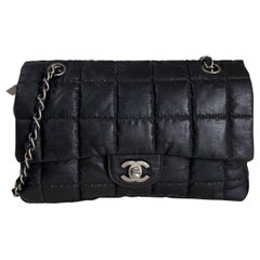 CHANEL Nylon Square Quilted Flap Bag Black Puffer Curved Bottom