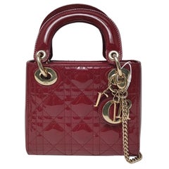 Lady Dior Mini Red Burgundy Patent Leather Gold Chain Strap