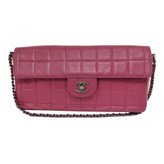 Chanel East West Chocolate Bar Pelle Rosa Hardware Argento Vintage