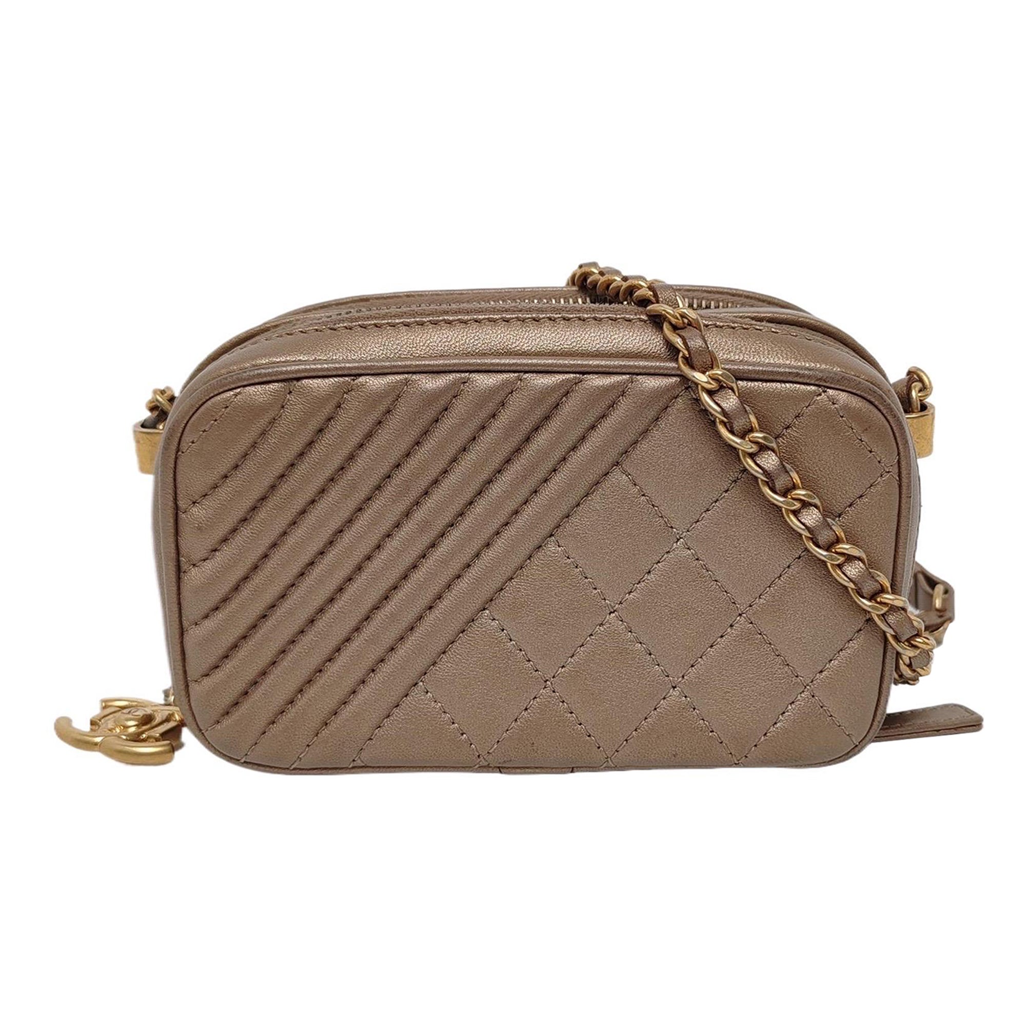 Chanel Mademoiselle Camera Mini Copper Gold Lambskin Leather Gold Chain, 2014
