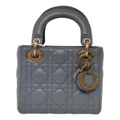 Lady Dior Mini Grey Blue Cannage Lambskin Gold Hardware Chain Strap