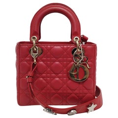 Lady Dior Small My Abcdior Red Lambskin Cannage Leather Gold Hardware