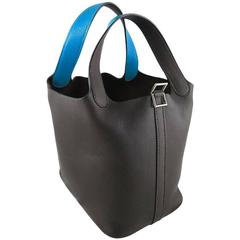 Hermes Picotin Bicolour Blue Brown Leather Evening Bag