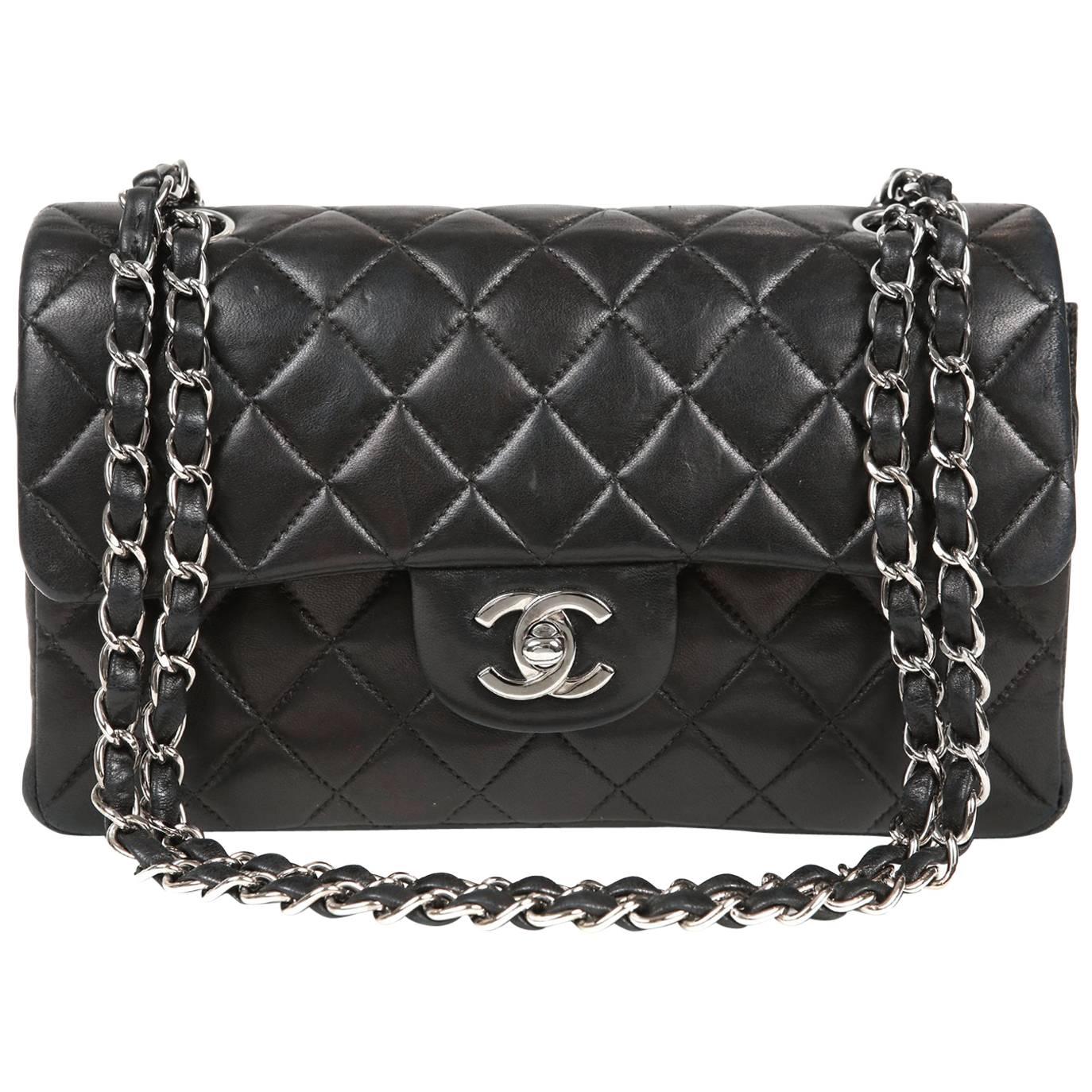 Chanel Black Lambskin Classic Double Flap Shoulder Bag- Medium