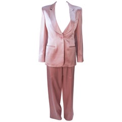 GIORGIO ARMANI Pink Mauve Silk Pant Suit with Beaded Mesh Body Suit Size 42