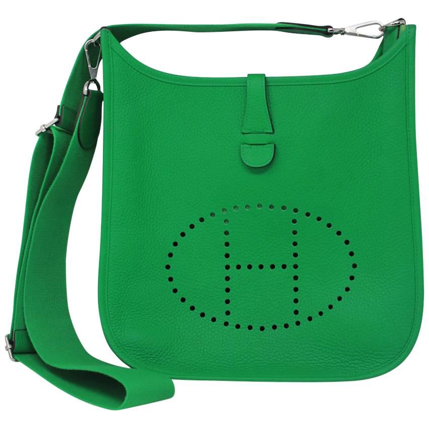 Hermes Evelyne III PM Bamboo Green Clemence Leather Handbag in Dust Bag 2014