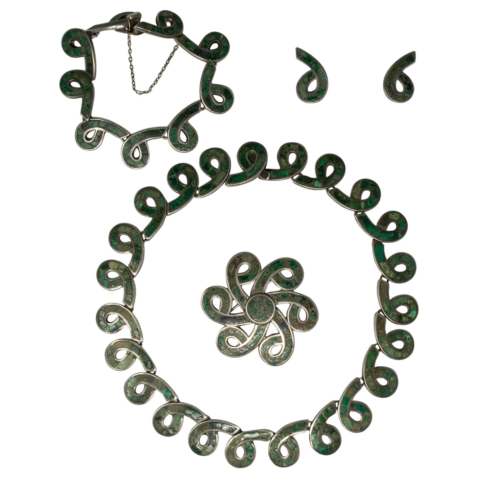 Los Castillo Sterling Silver Necklace, Bracelet, Brooch and Earring Set