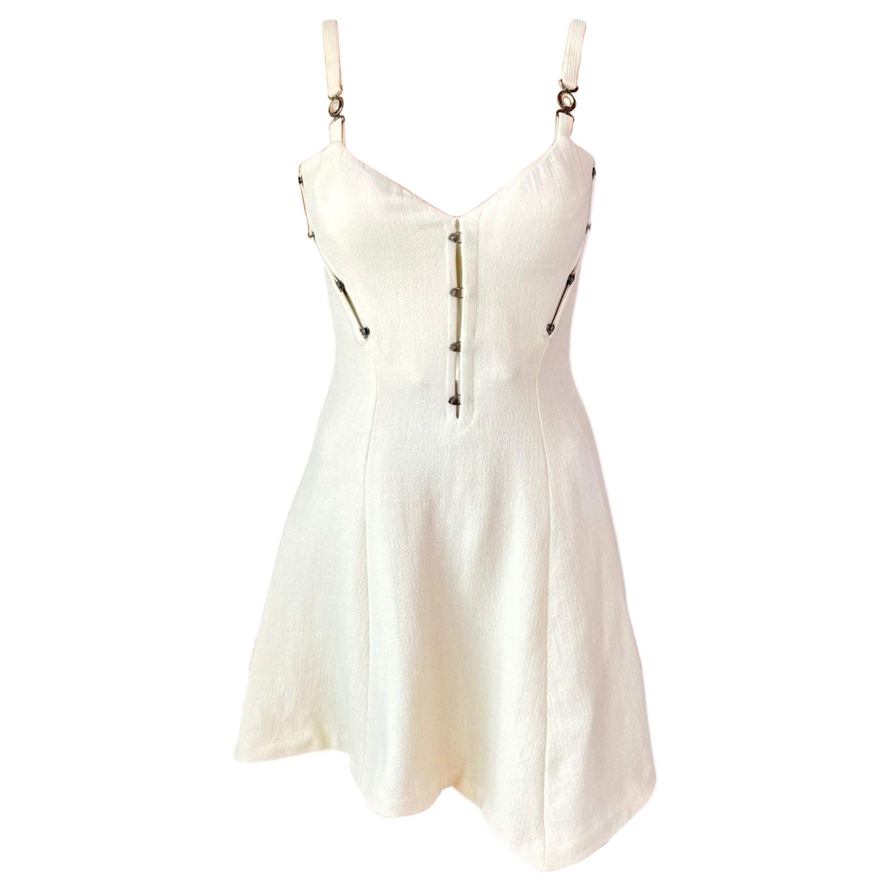 Gianni Versace S/S 1995 Runway Vintage Bustier Corset Ivory Mini Dress