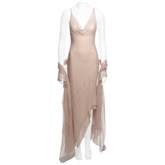 John Galliano Double-Layer Blush Silk Chiffon Bias Dress with Shawl, SS 2000