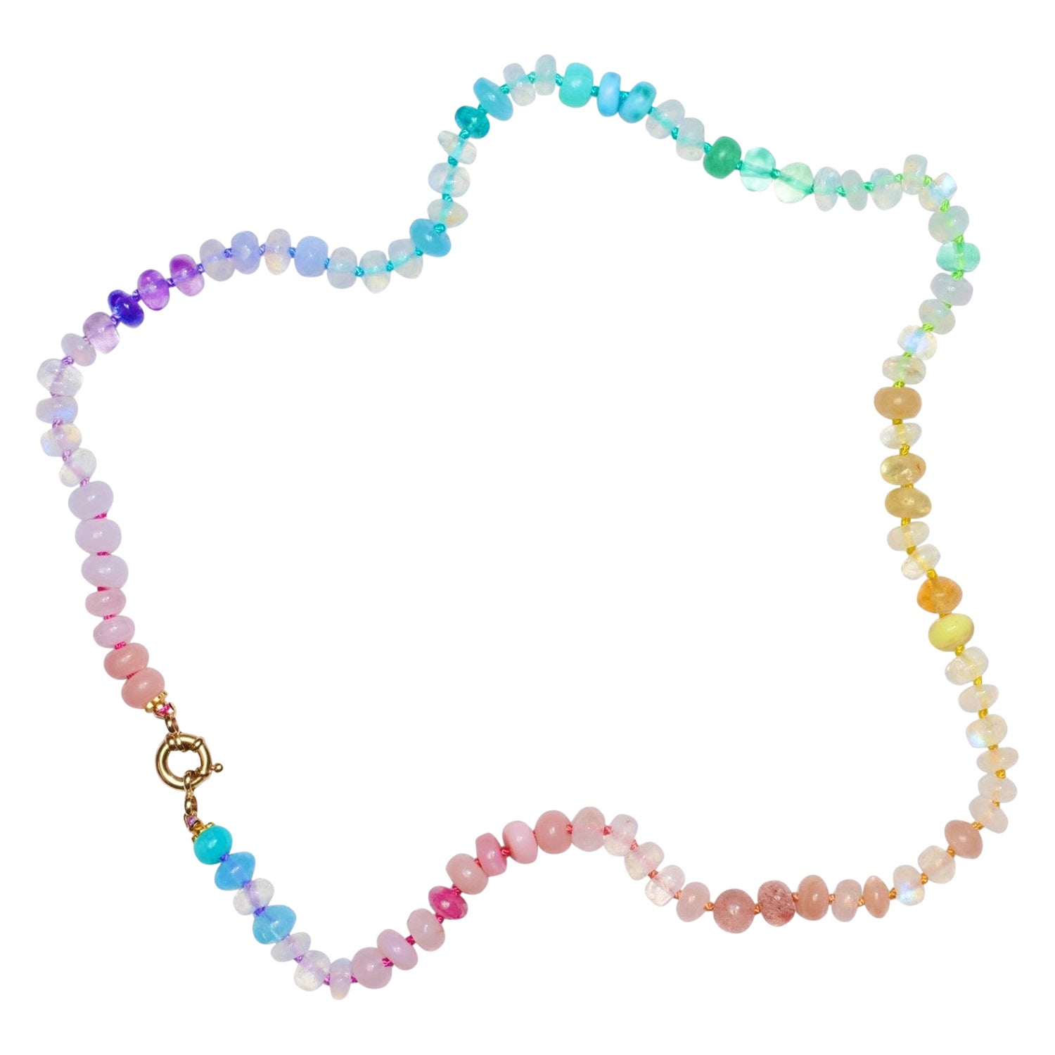 Halskette aus Gold mit echtem Regenbogen-Saphir und Türkis mit äthiopischem Opal