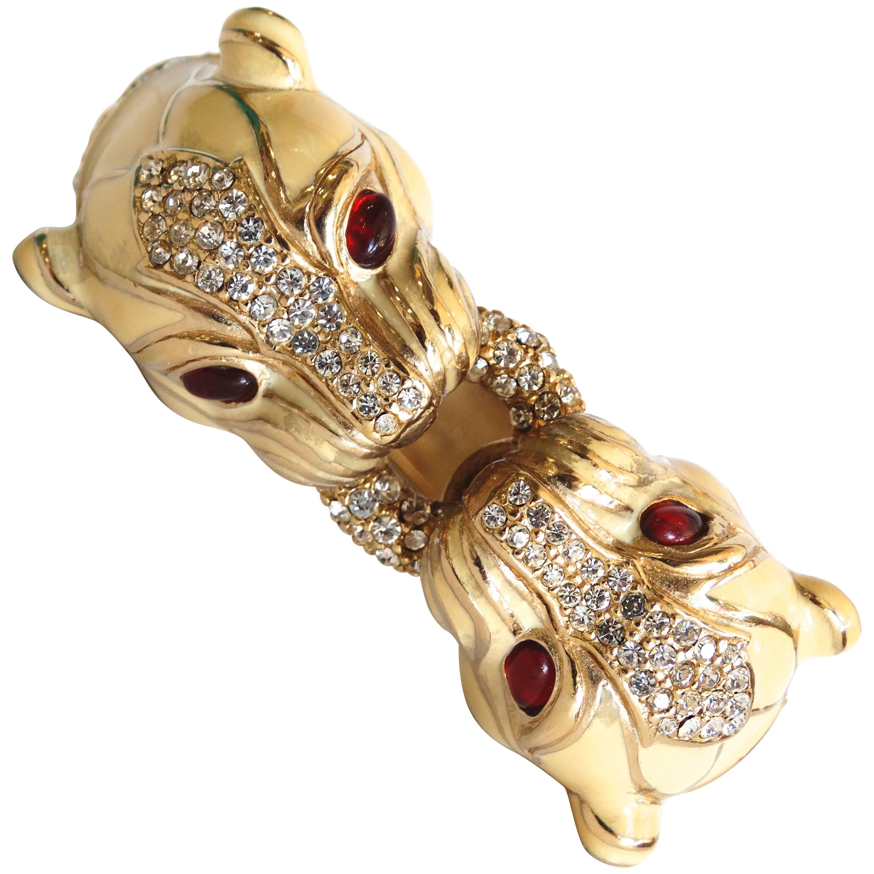 1970s Ciner Double Headed Panther Jeweled Bracelet