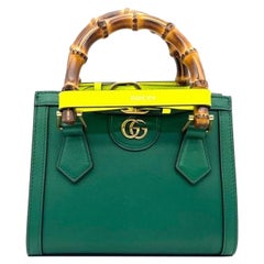 Gucci Diana Mini Green Leather Bag Bamboo Handle with Strap