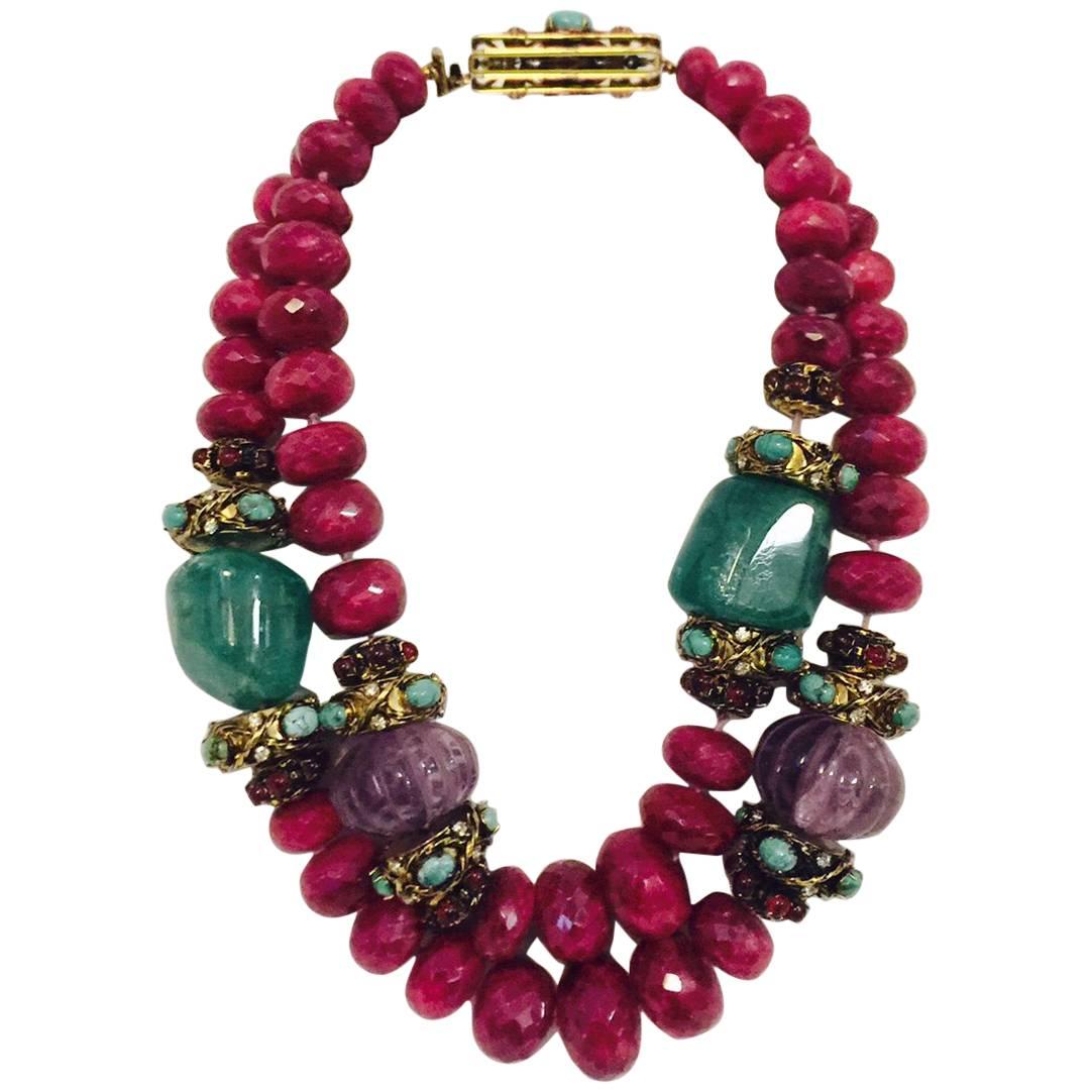 Important Iradj Moini Large Faceted Gem Stone Necklace 