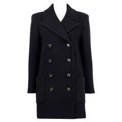CHANEL black wool 2017 Double Breasted Peacoat Jacket 38 S
